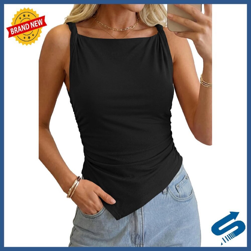 Slim Fit Twist Strap Ruched Tank Top Y2K Asymmetrical Summer Top